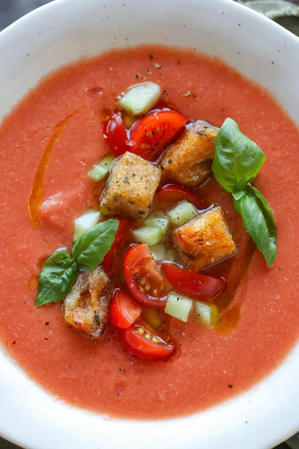Before: Chilled gazpacho soup in bowl — professional food photography